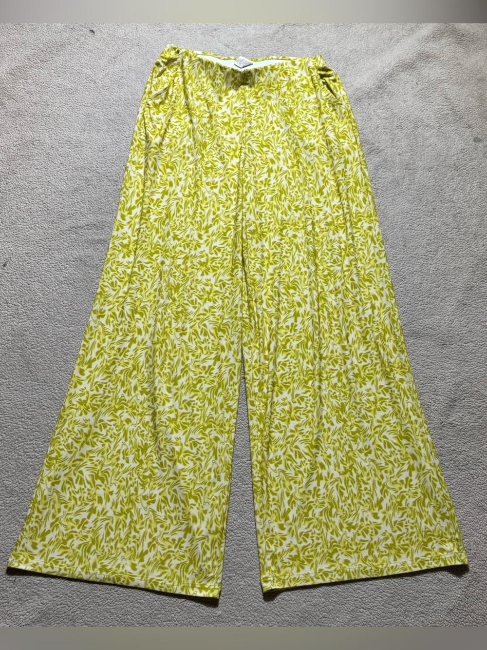 Open Edit Pants Womens‎ Small Yellow Floral Stretch Waist Wide Leg Relaxed Fit